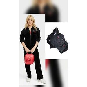 Chicago Bulls Black Velour Hoodie Pant Set XS S Velvet y2k Juicy 2000s Soft Zip